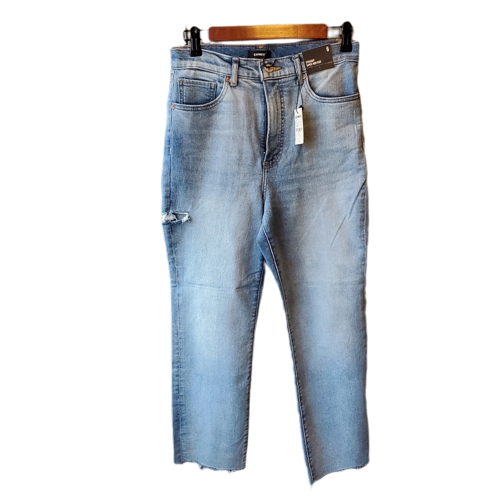 Express Super High Waisted Faded Raw Hem Straight